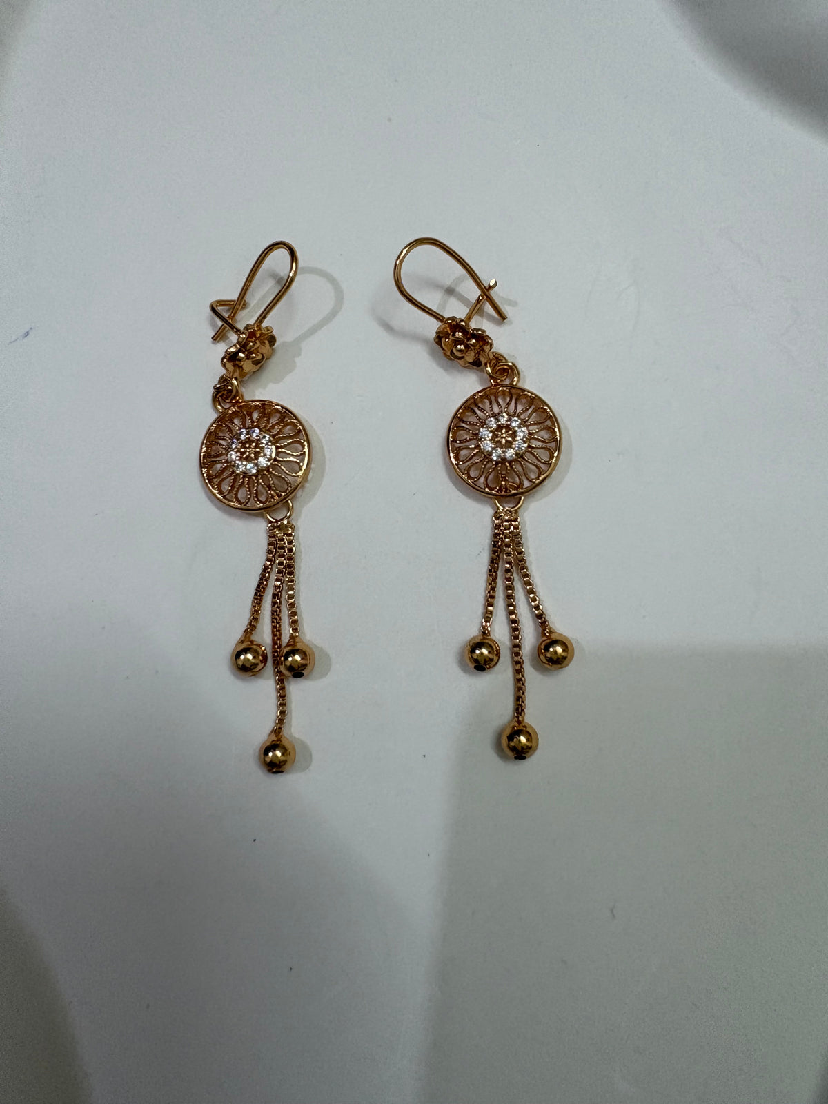 Gold-Tone Floral Filigree Chain Drop Earrings