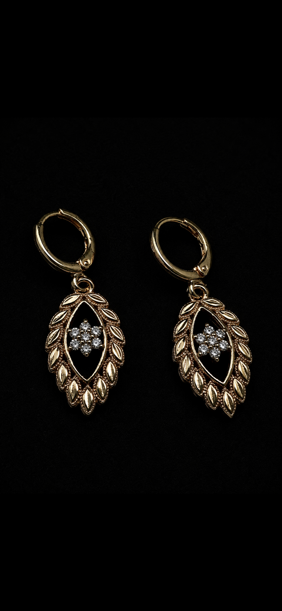 Gold-Tone Leaf Teardrop Crystal Earrings