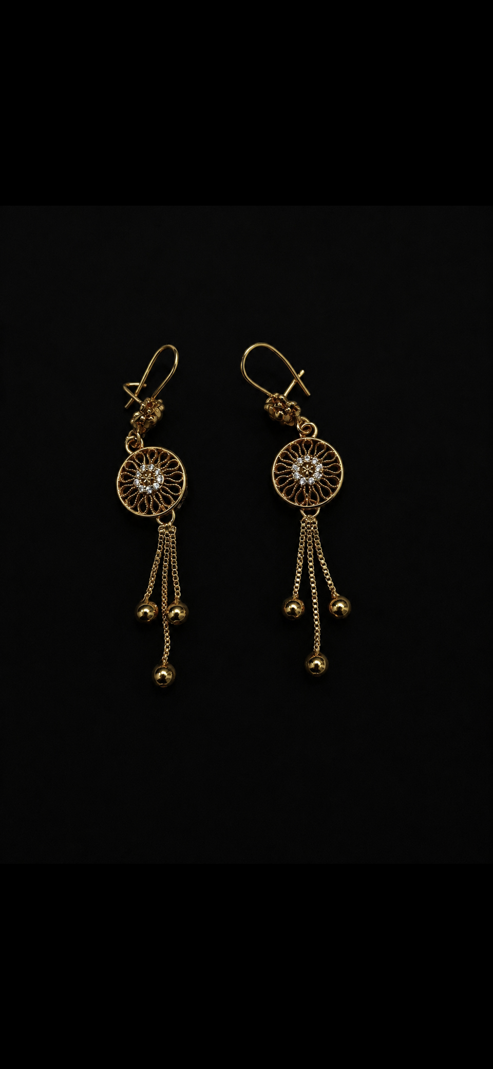 Gold-Tone Floral Filigree Chain Drop Earrings