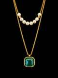 Emerald Green Pearl Layered Necklace