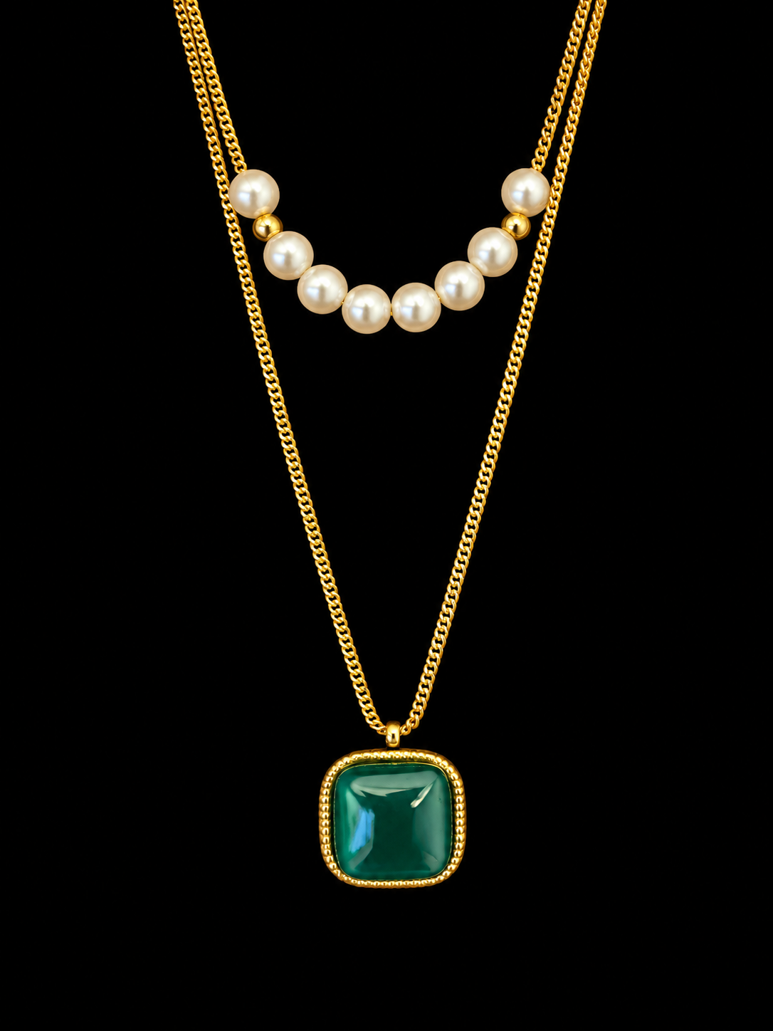 Emerald Green Pearl Layered Necklace