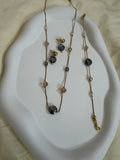Grey Crystal Beaded Necklace Set – Short Necklace, Earrings & Bracelet
