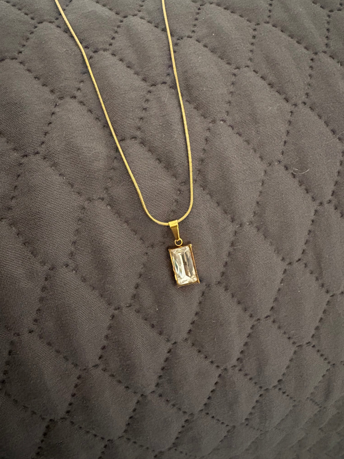 Rectangular Crystal Pendant Necklace – Minimal Gold-Tone Necklace