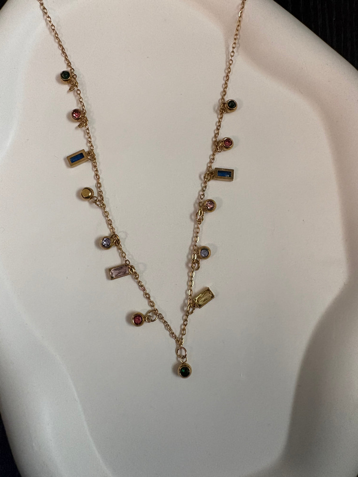Multicolor Charm Necklace– Dainty Gold-Tone Necklace