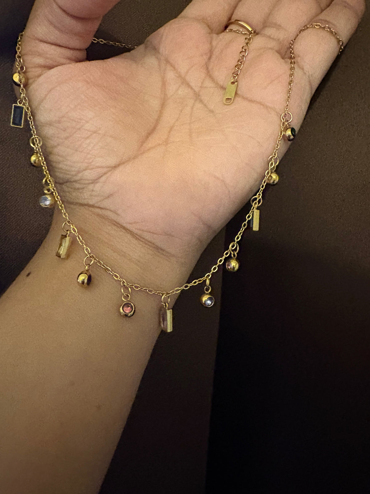 Multicolor Charm Necklace– Dainty Gold-Tone Necklace