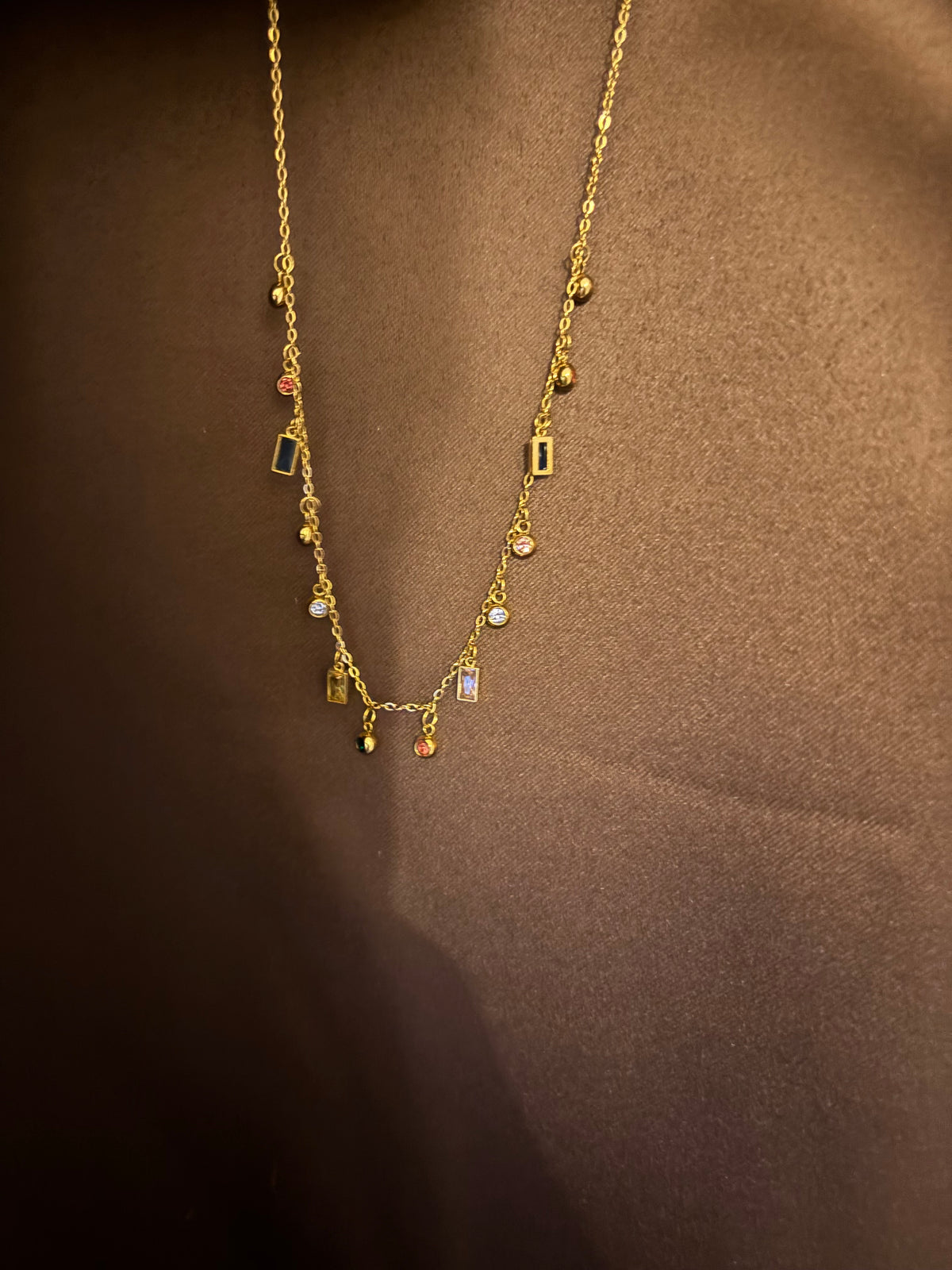 Multicolor Charm Necklace– Dainty Gold-Tone Necklace