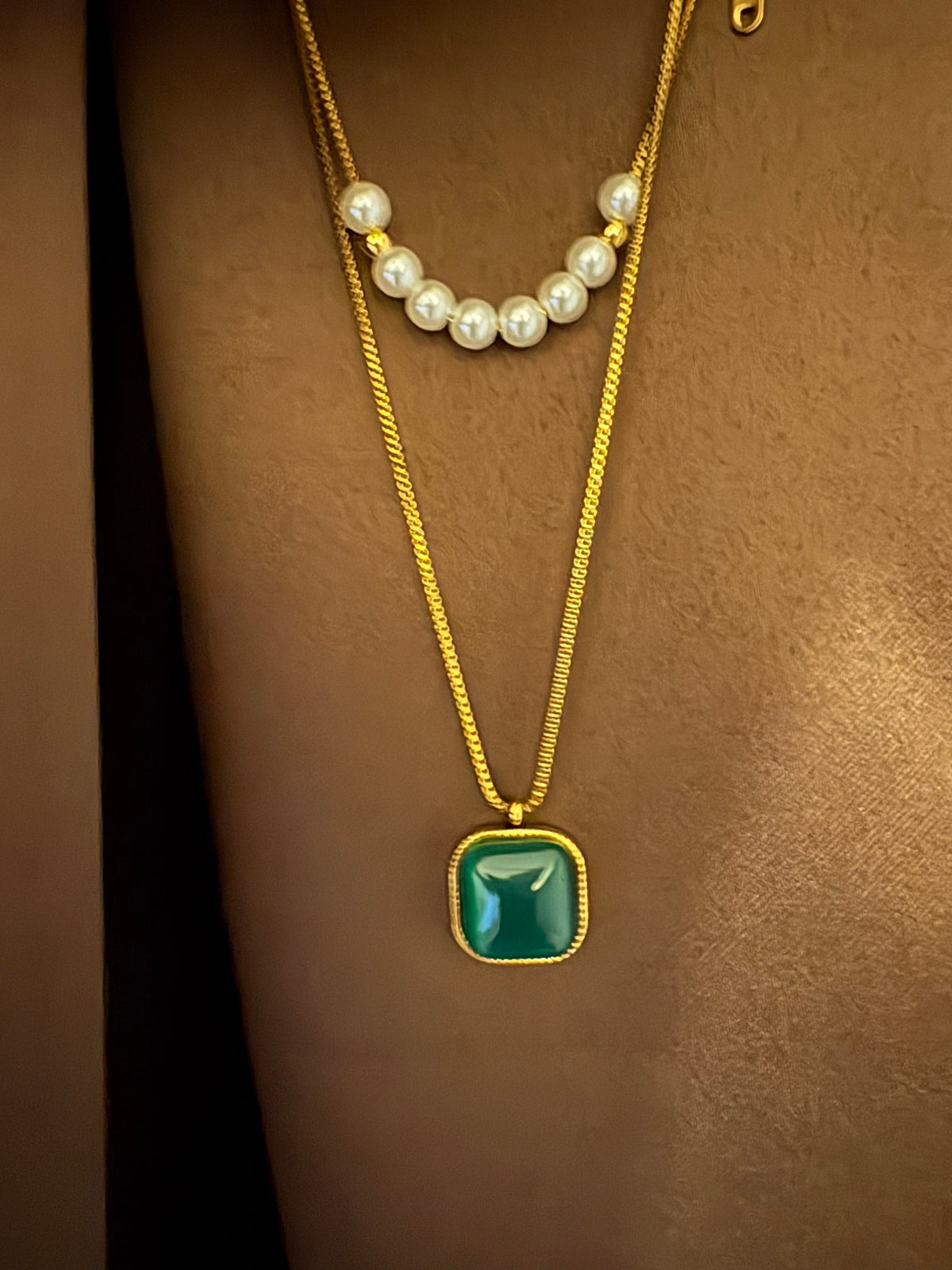 Emerald Green Pearl Layered Necklace