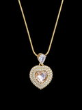 Pink Heart Crystal Pendant Necklace – Gold-Tone Statement Necklace