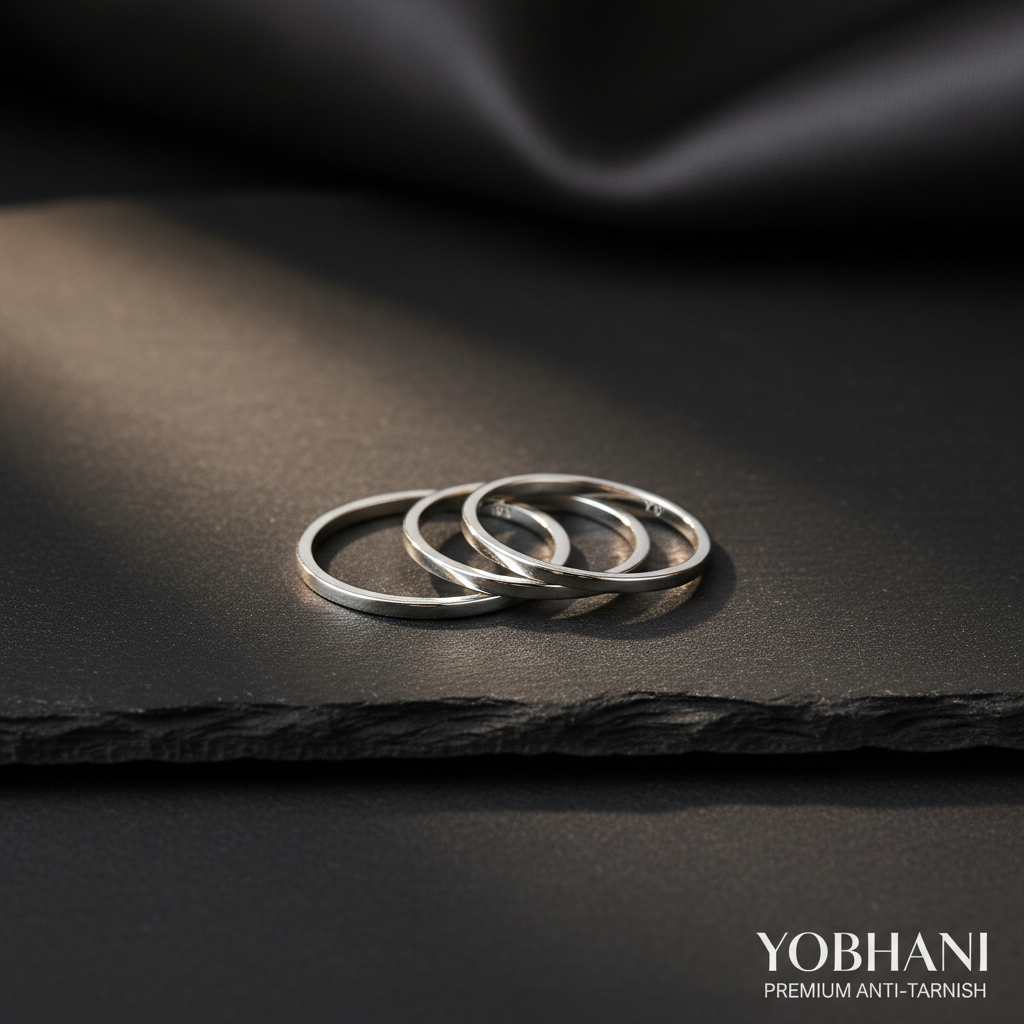 YOBHANI Stacking Ring Set of 3 — anti-tarnish silver