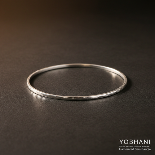 YOBHANI Hammered Slim Bangle — anti-tarnish silver